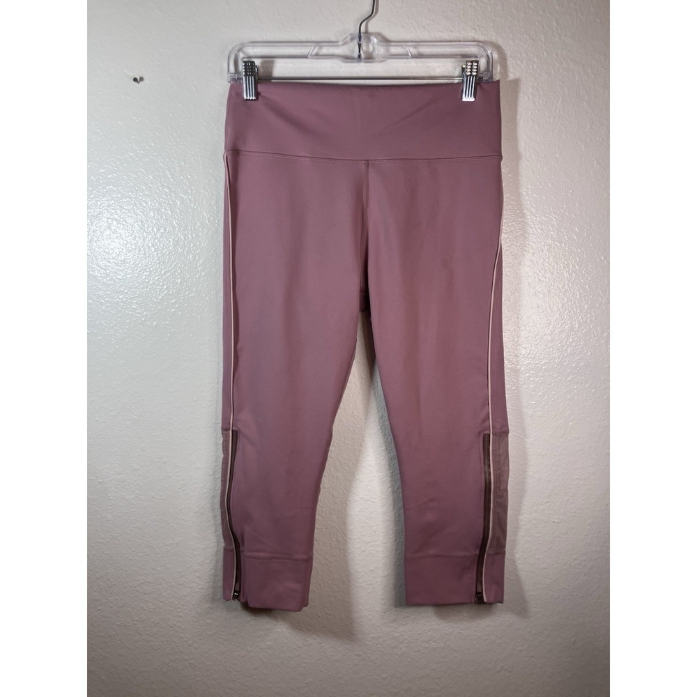 Fabletics Leggings Womens Size L Demi Lovato Dusty Pink Capri Zip Athleisure Gym